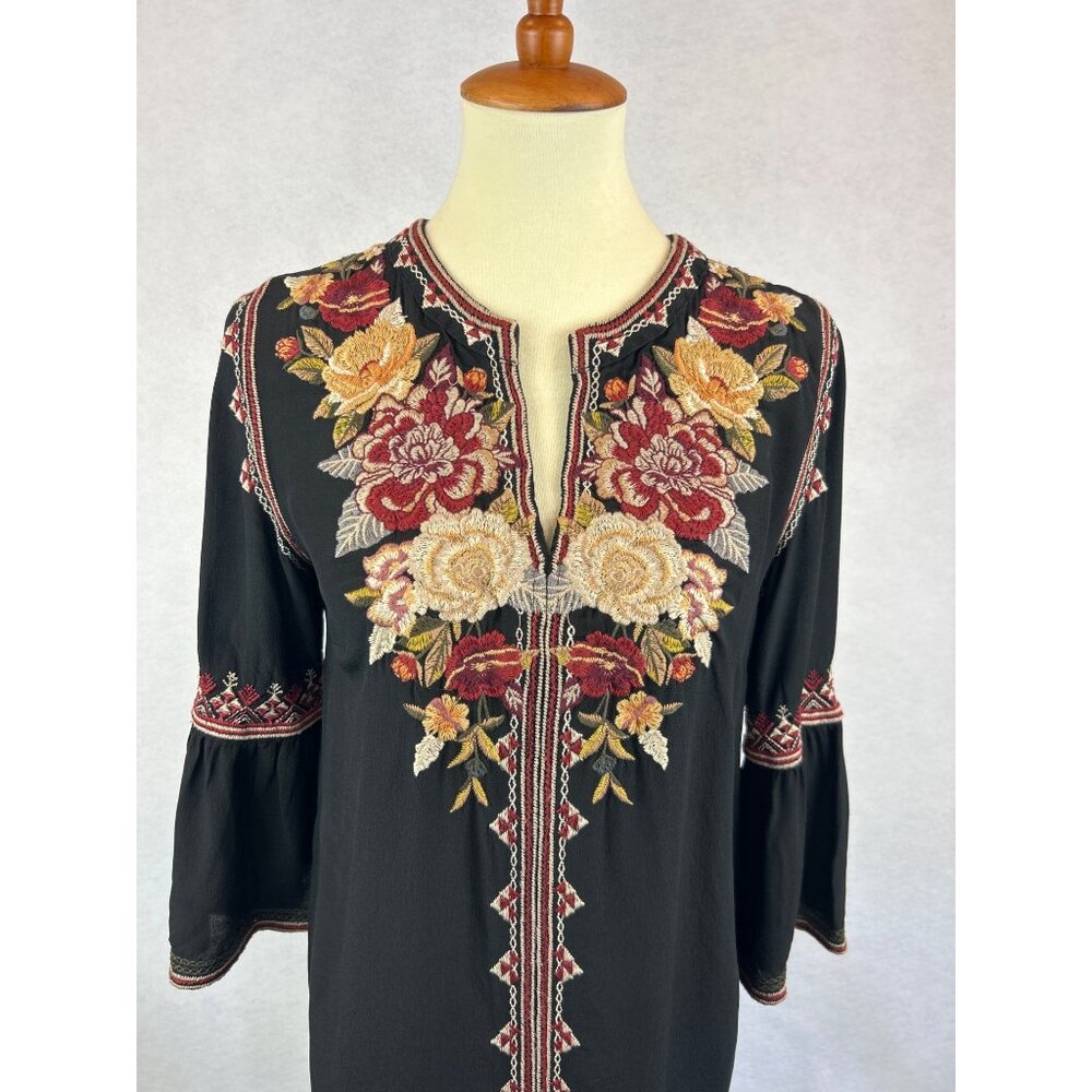 Johnny Was Black Embroidered Floral Silk Tunic Dress Womens S Artemis - Picture 8 of 13